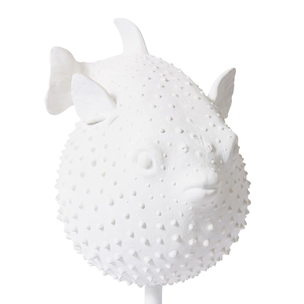 E Style Blowfish Sculpture on Stand Tabletop Home Decor 46cm White
