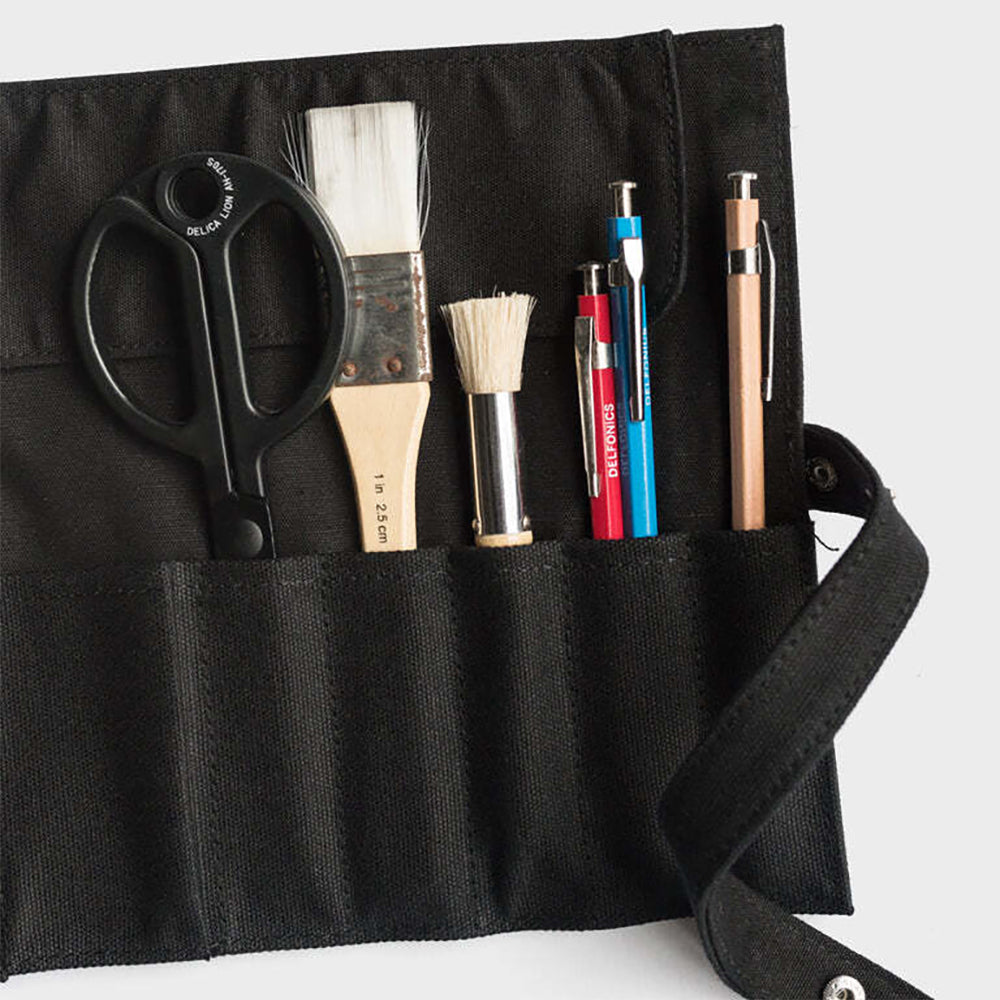 Delfonics Canvas Roll Pencil Case Storage 25cm - Sky Blue