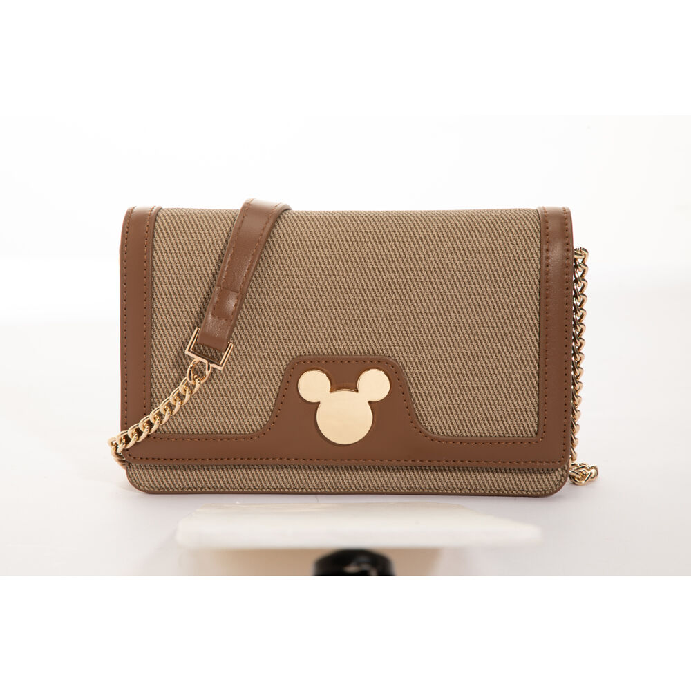 Disney Mickey Canvas Shoulder Handbag 20x11cm - Light Brown