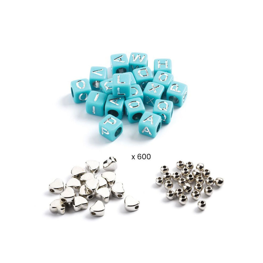 Djeco Silver Alphabet Beads 15x15cm Craft Kit Kids 6y+