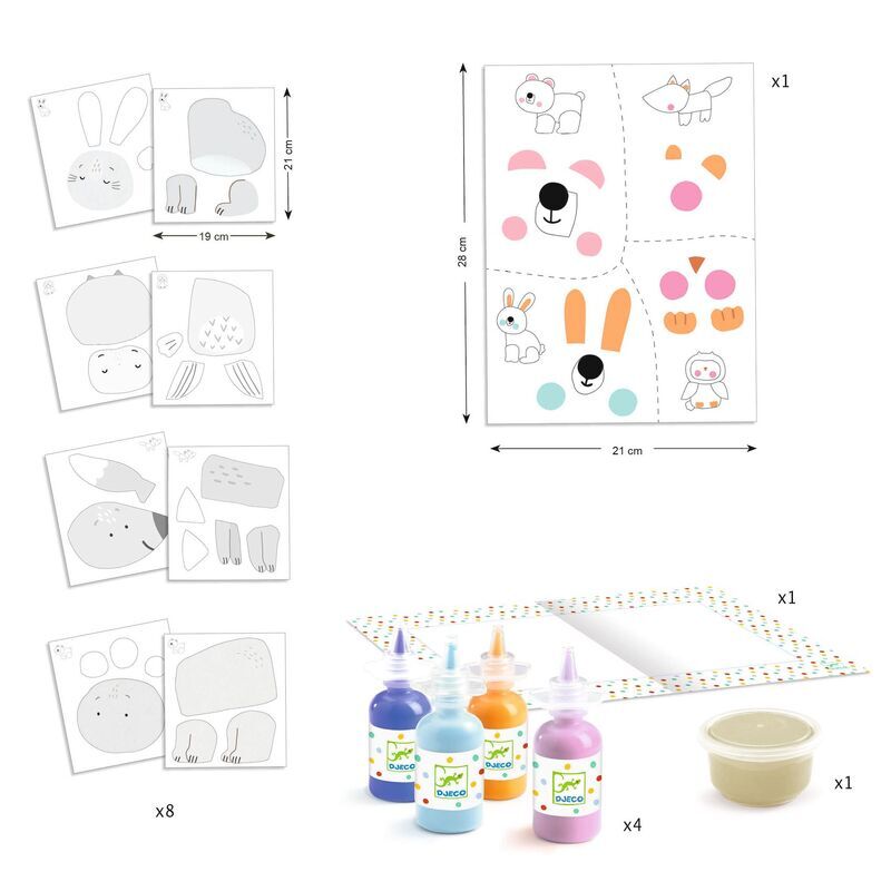 Djeco Messy Fun Animal Crafting Kids Painting Set 18m+/21x28cm Multi Coloured
