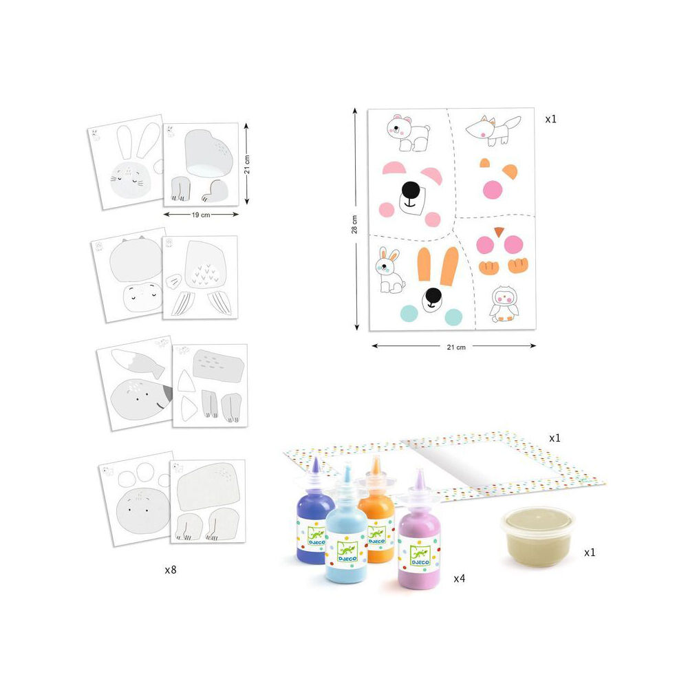 Djeco Messy Fun Animal Crafting Kids Painting Set 18m+/21x28cm Multi Coloured