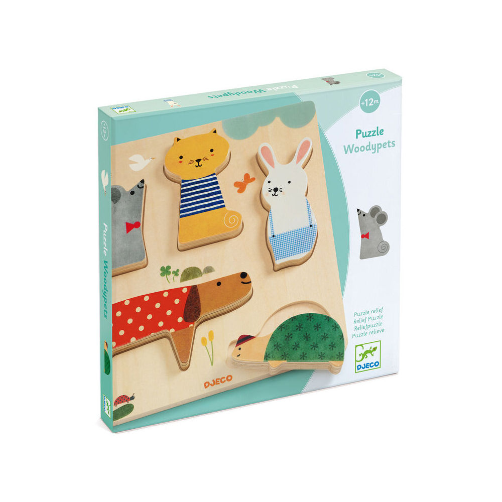 5pc Djeco WoodyPet Animal Wooden Puzzle Kids Toy 12m+