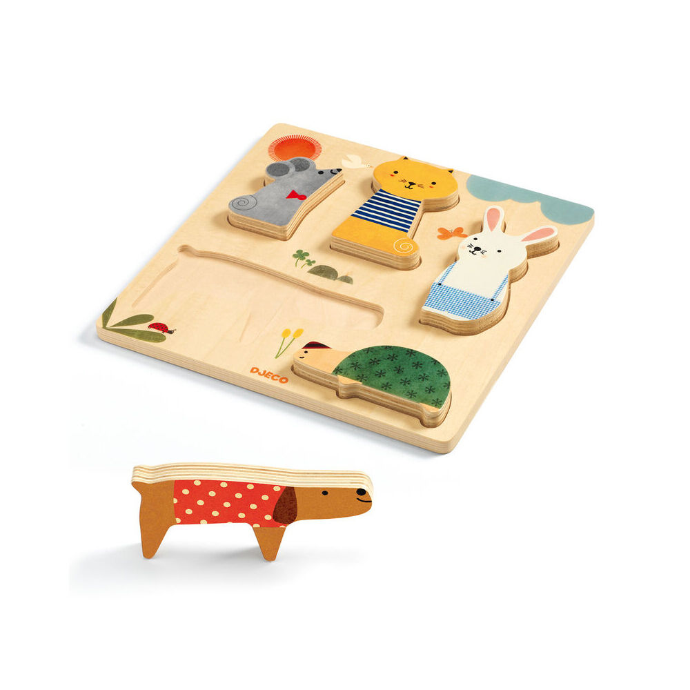 5pc Djeco WoodyPet Animal Wooden Puzzle Kids Toy 12m+