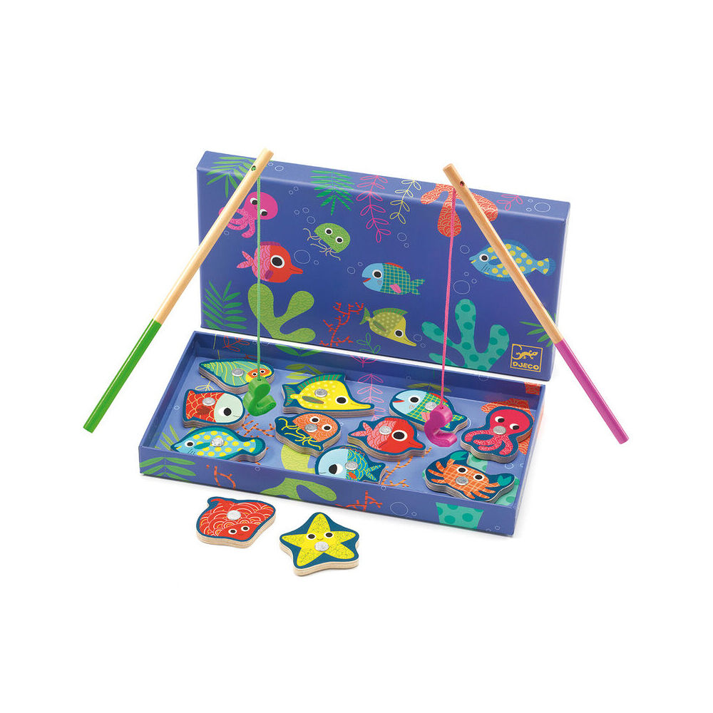 12pc Djeco Magnetic Coloured Fishing Toy Kids/Children 2y+