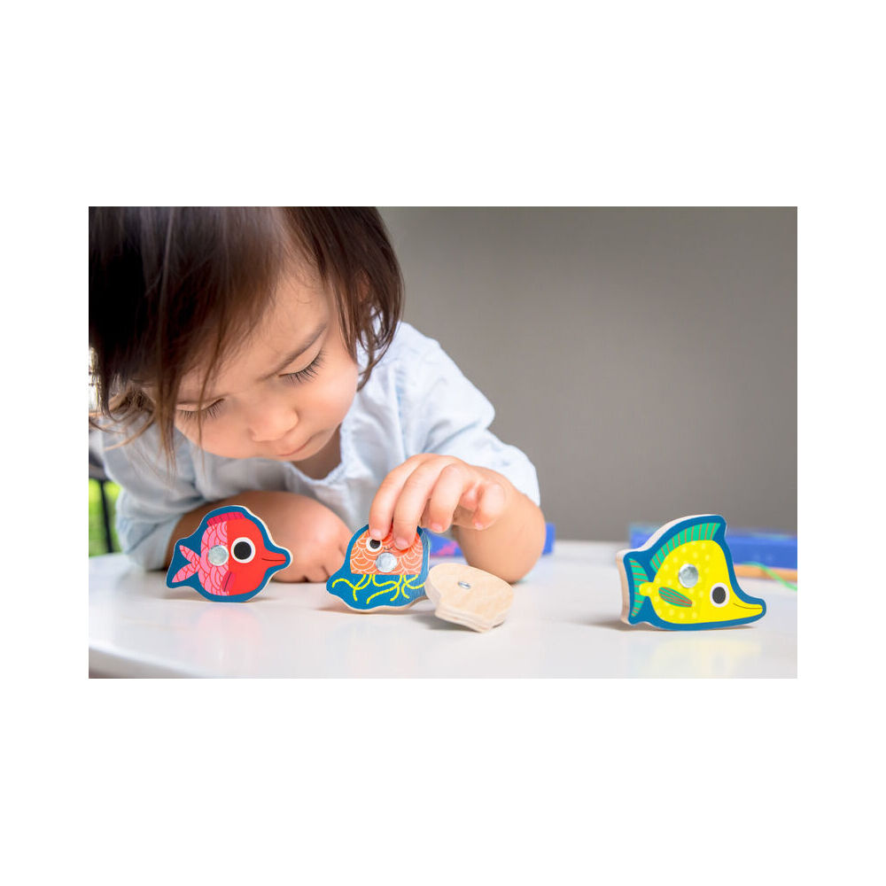 12pc Djeco Magnetic Coloured Fishing Toy Kids/Children 2y+