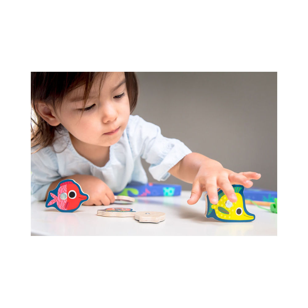 12pc Djeco Magnetic Coloured Fishing Toy Kids/Children 2y+