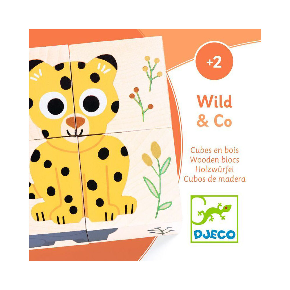 4pc Djeco Wild & Co Safari Wooden Block Puzzle Kids/Children Toy 2y+