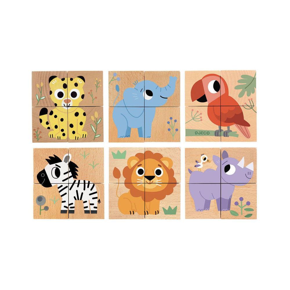 4pc Djeco Wild & Co Safari Wooden Block Puzzle Kids/Children Toy 2y+