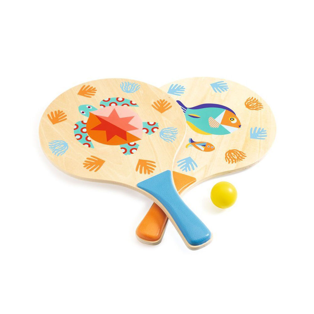 2pc Djeco Wood Sea Beach Racket Set w/ Ball Kids 5y+