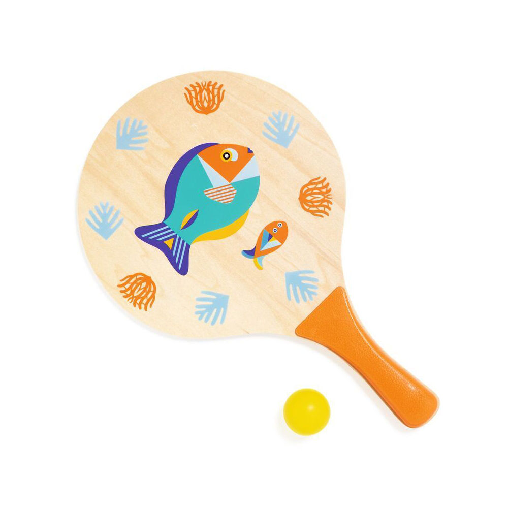 2pc Djeco Wood Sea Beach Racket Set w/ Ball Kids 5y+