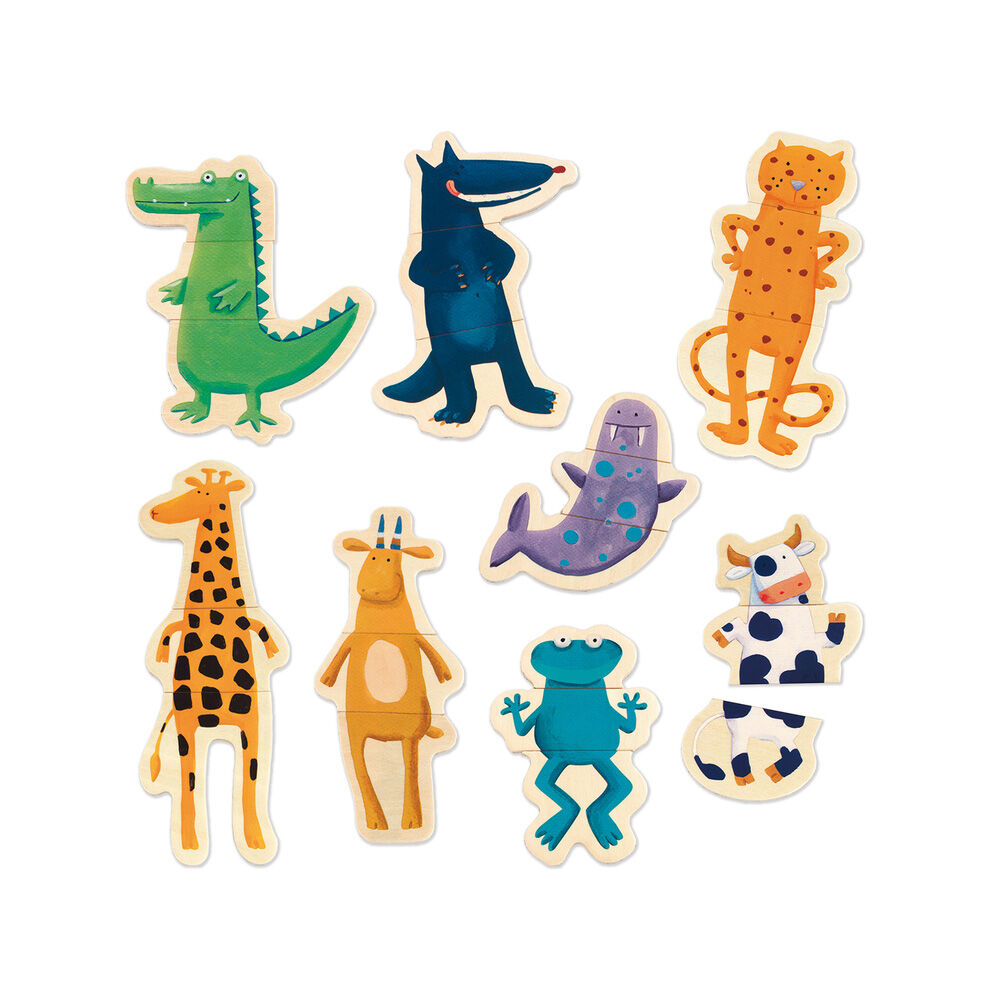 24pc Djeco Wooden Magnetic Crazy Animals Puzzle Set 22x19cm Kids Toy 2y+