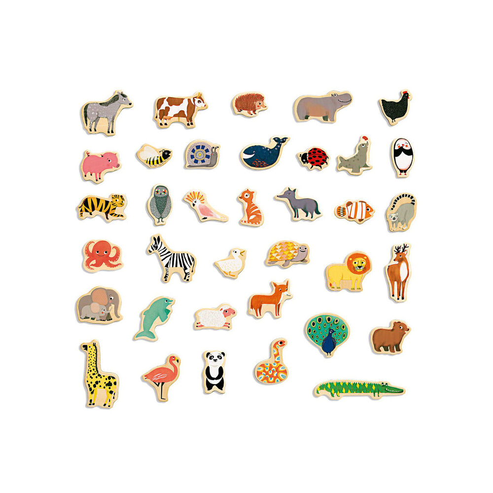 36pc Djeco Wooden Magnetic Magnimo Animal Puzzle Set 22x19.2cm Kids Toy 2y+