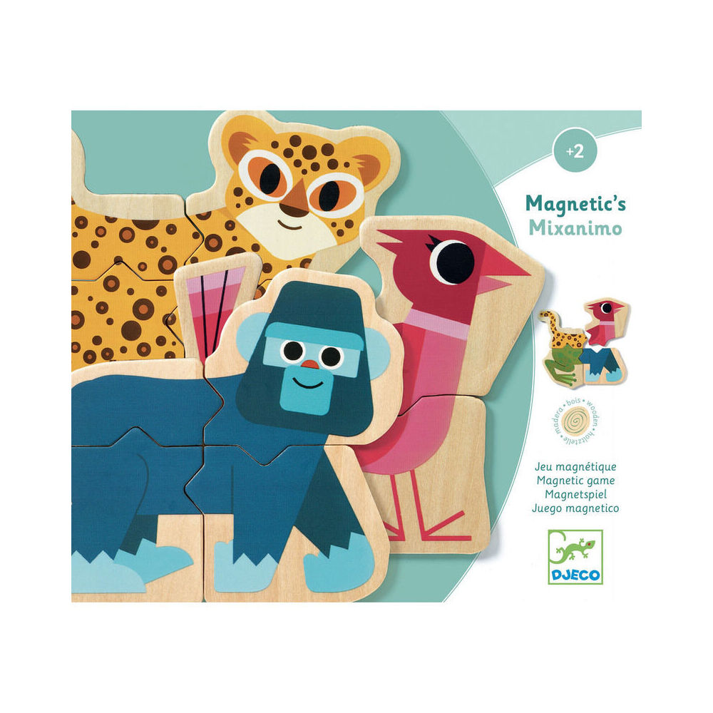 36pc Djeco Wooden Magnetic Mixanimo Animal Puzzle Set 22x19cm Kids Toy 2y+