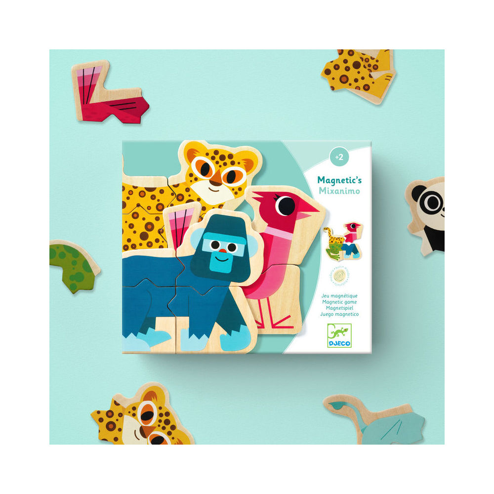 36pc Djeco Wooden Magnetic Mixanimo Animal Puzzle Set 22x19cm Kids Toy 2y+