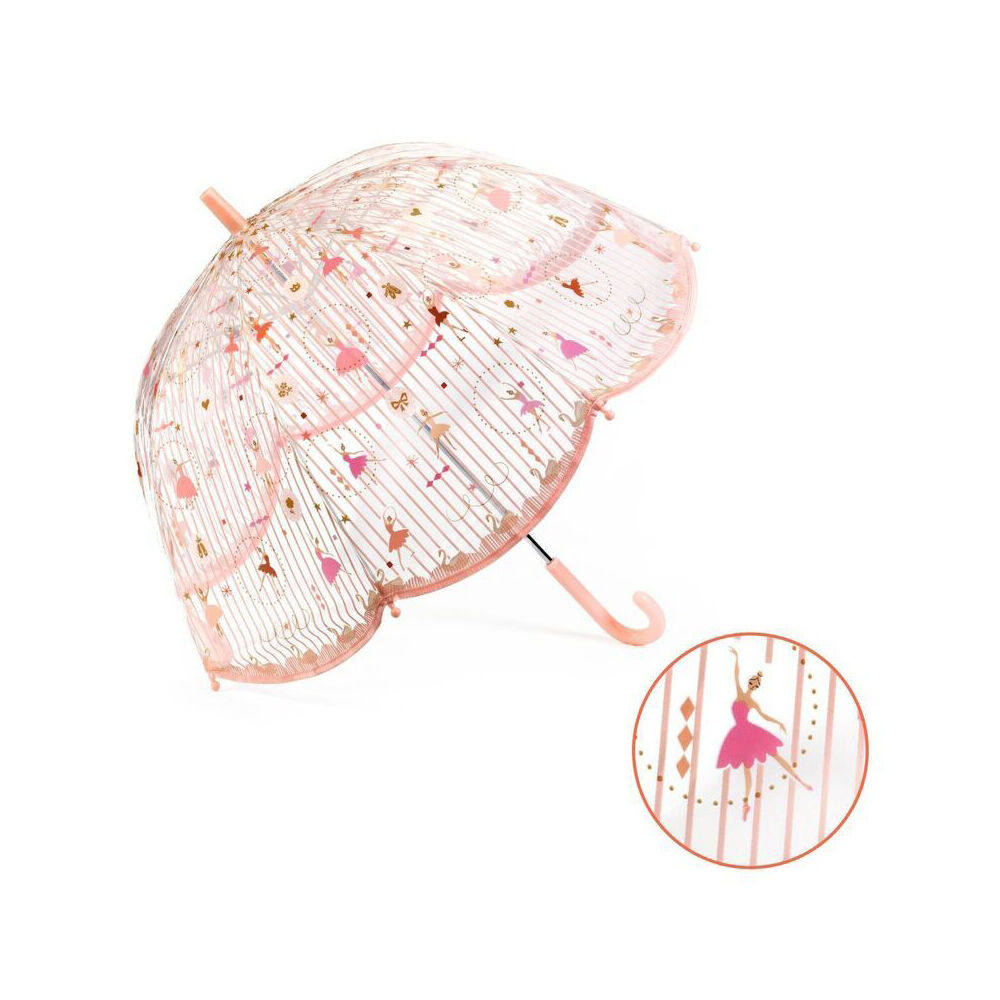Djeco Ballerina Transparent Rain Protected Kids Umbrella 3y+/68x70cm Pink