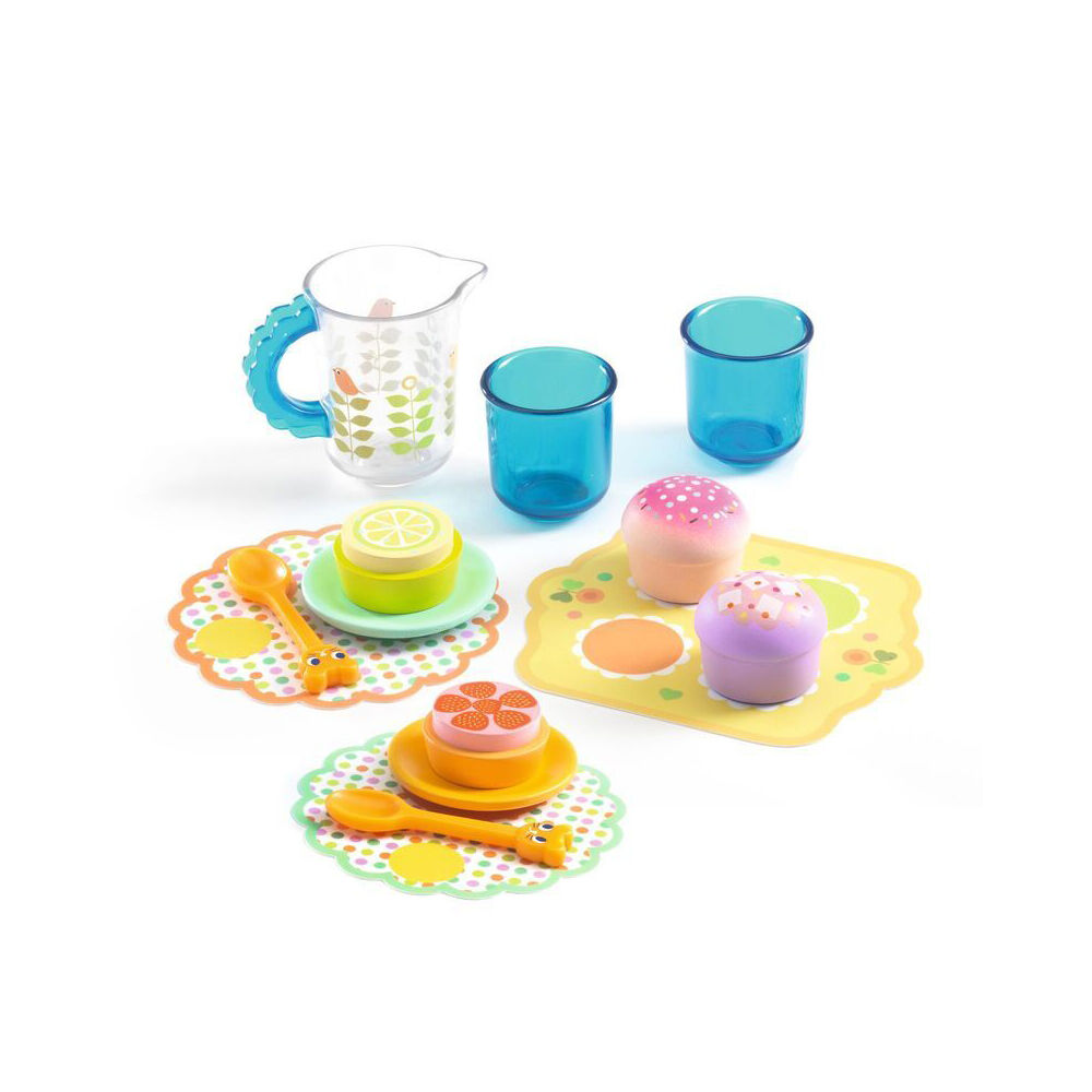 14pc Djeco Kids Pretend Play Kitten Snack Set Toy In Round Tub 18m+/14x17x14cm