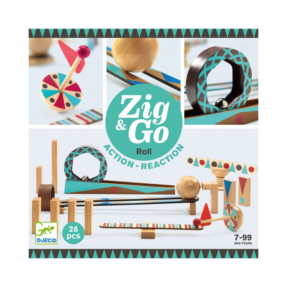 28pc Djeco Zig & Go w/ Wooden Domino Kids 25cm Play Toy Set 8y+