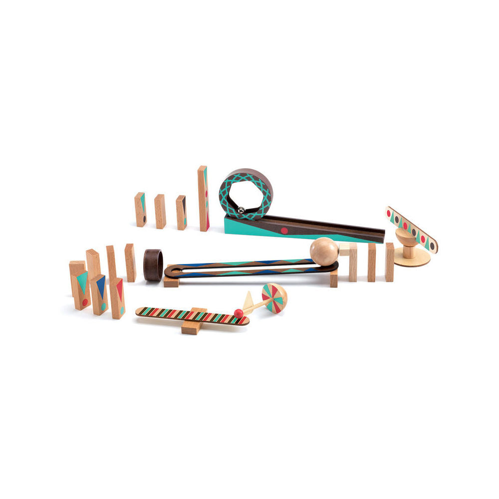 28pc Djeco Zig & Go w/ Wooden Domino Kids 25cm Play Toy Set 8y+