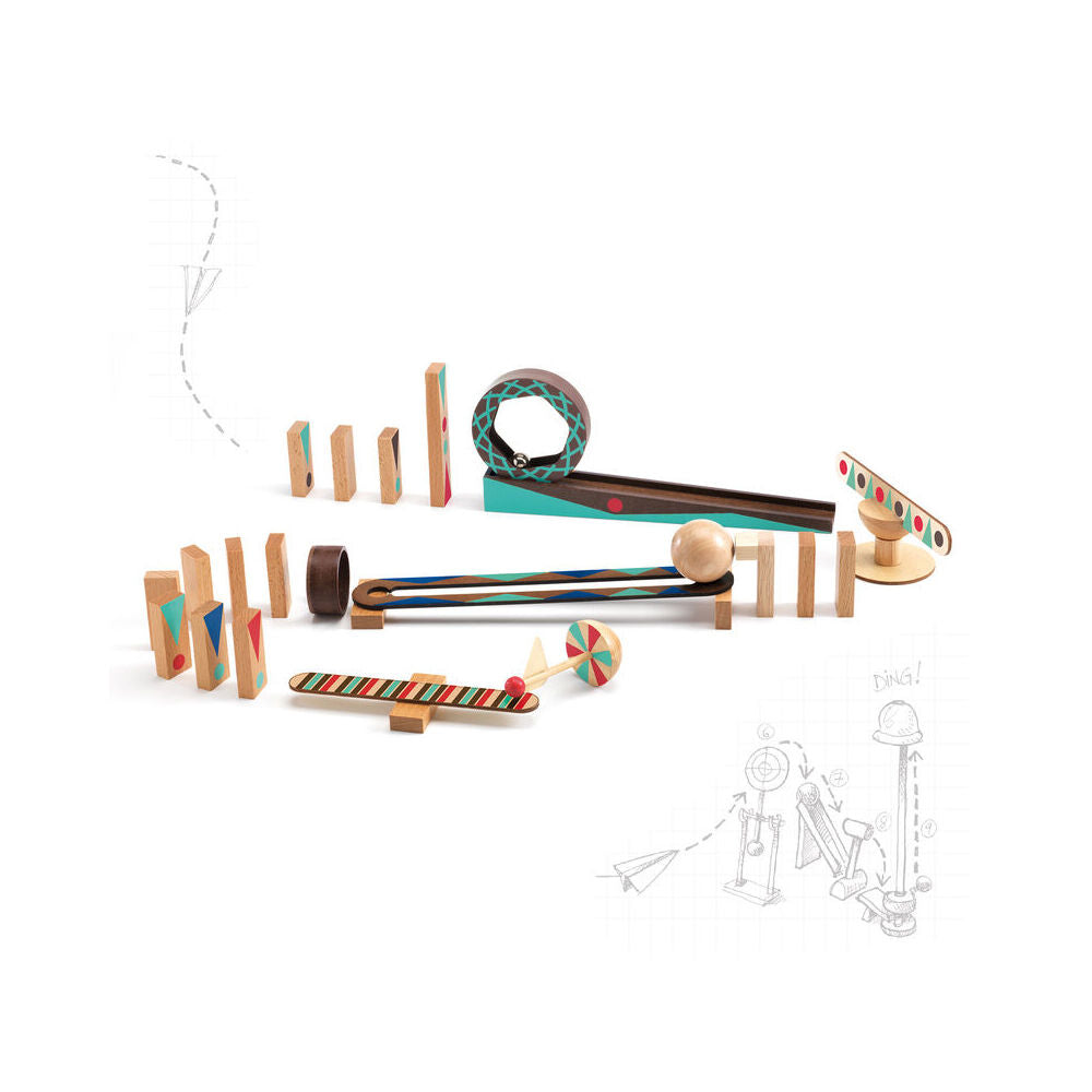 28pc Djeco Zig & Go w/ Wooden Domino Kids 25cm Play Toy Set 8y+
