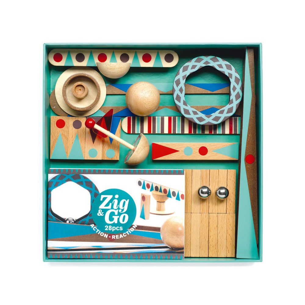 28pc Djeco Zig & Go w/ Wooden Domino Kids 25cm Play Toy Set 8y+
