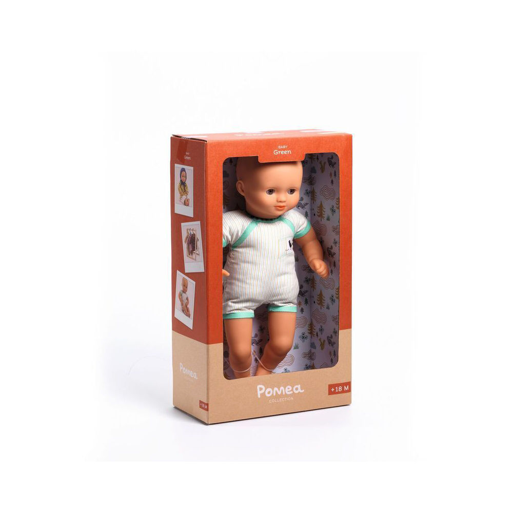Djeco 32cm Pomea Machine Washable Soft Body Doll in Green 18m+