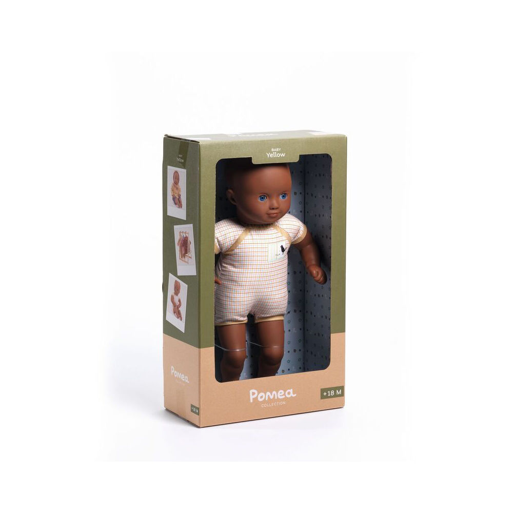 Djeco 32cm Pomea Machine Washable Soft Body Doll in Yellow 18m+