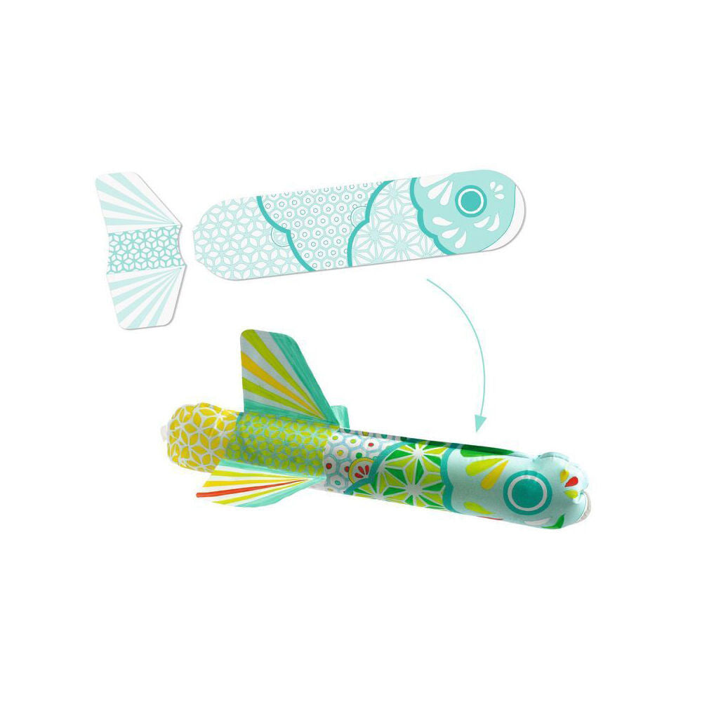 2PK Djeco Do It Yourself Koinobori Flying Fish Colour & Inflate Kids Kit 4y+