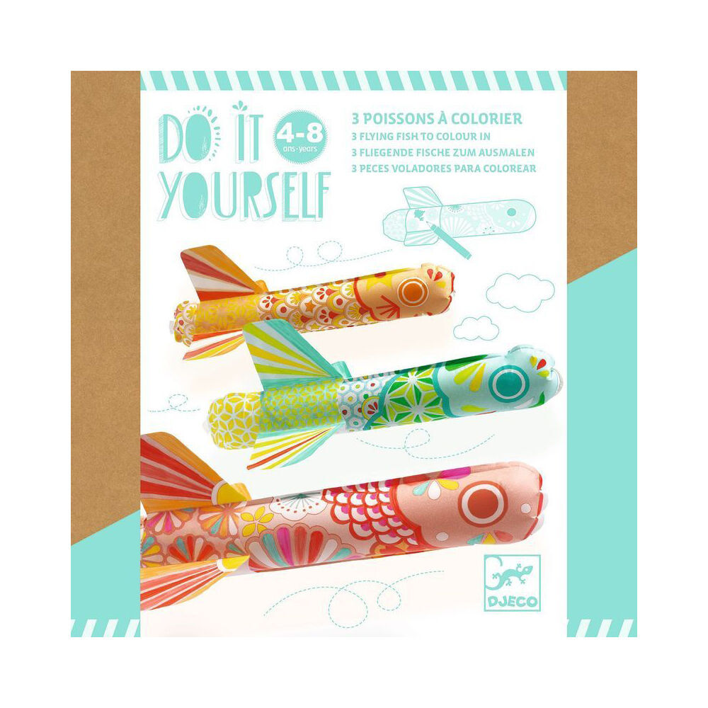 2PK Djeco Do It Yourself Koinobori Flying Fish Colour & Inflate Kids Kit 4y+