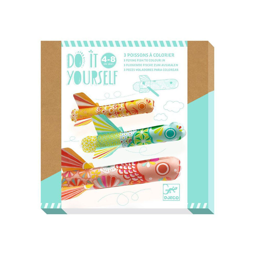 2PK Djeco Do It Yourself Koinobori Flying Fish Colour & Inflate Kids Kit 4y+