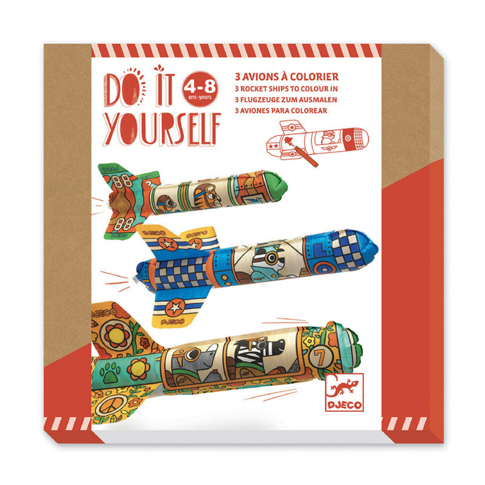 2PK Djeco Do It Yourself To The Sky Rockets Colour & Inflate Kids Craft 4y+