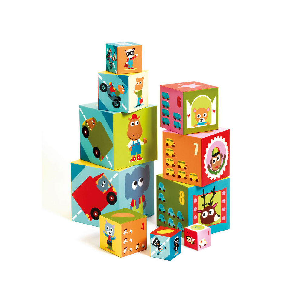 Djeco Vehicles Blocks Kids/Children Stacking Toy Set 12m+