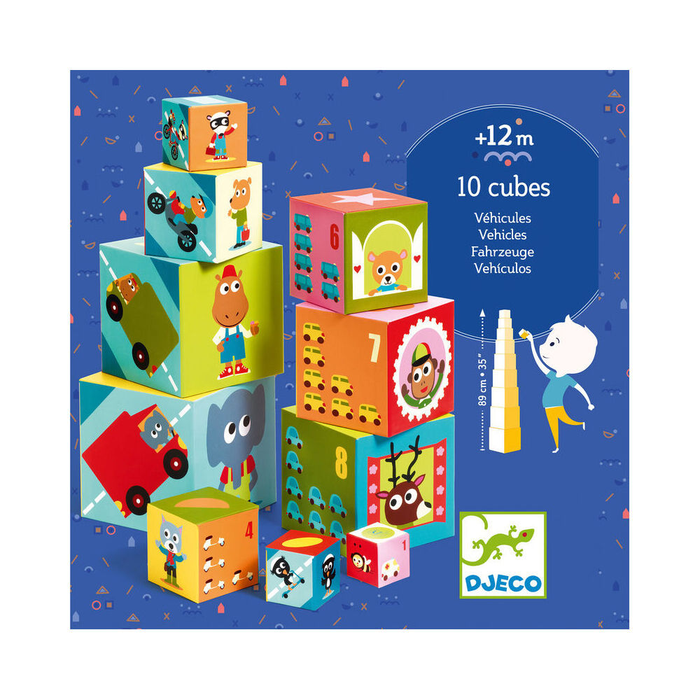 Djeco Vehicles Blocks Kids/Children Stacking Toy Set 12m+