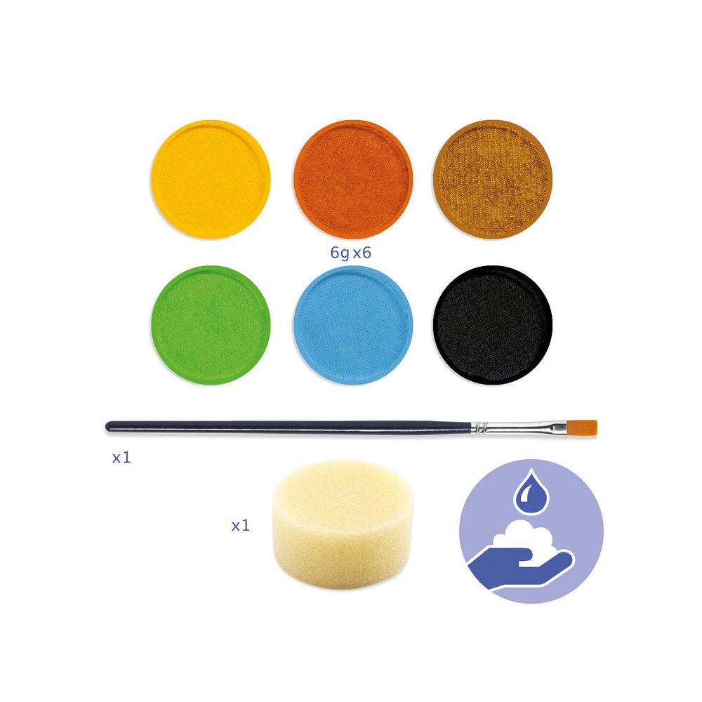 2PK Djeco Nature Body Art Palette 6-Colours Face Paint Set 3y+