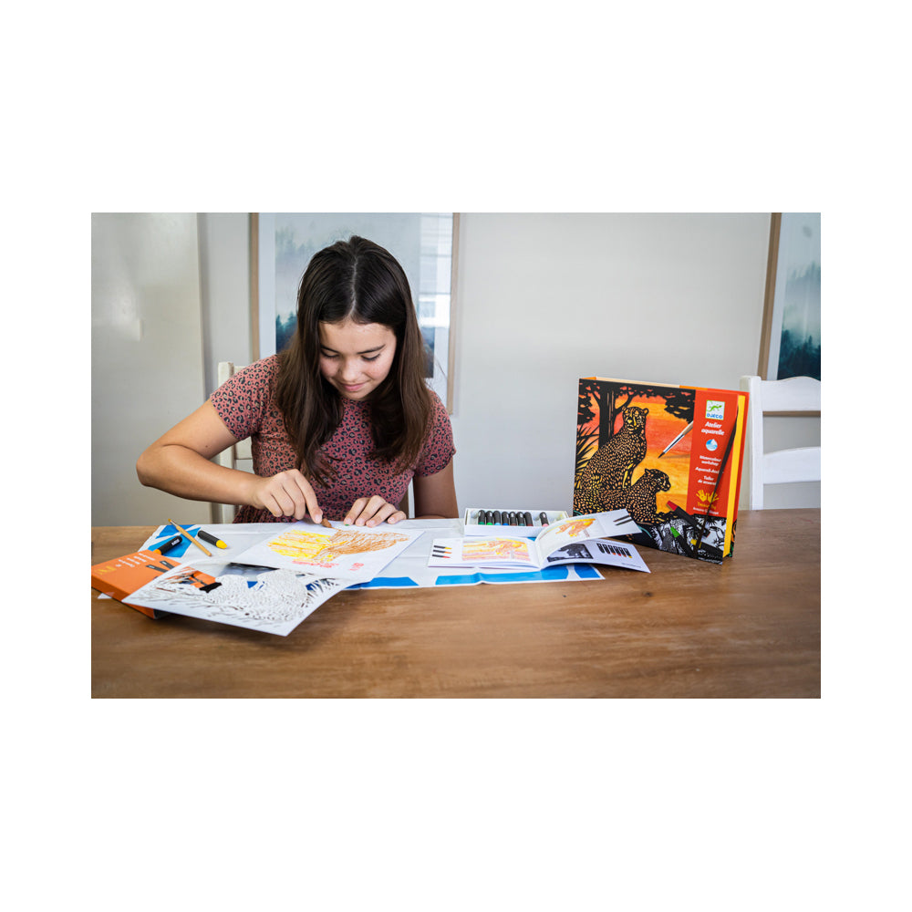 2PK Djeco Backlight Watercolour Workshop Kids Art Book 6y+