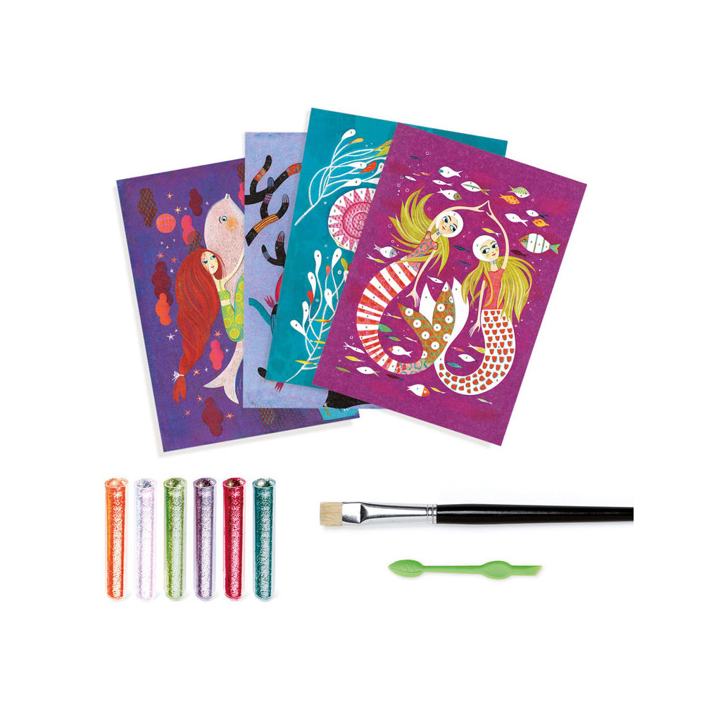 12pc Djeco Mermaids Glitter Boards DIY Art Kit Kids 7y+