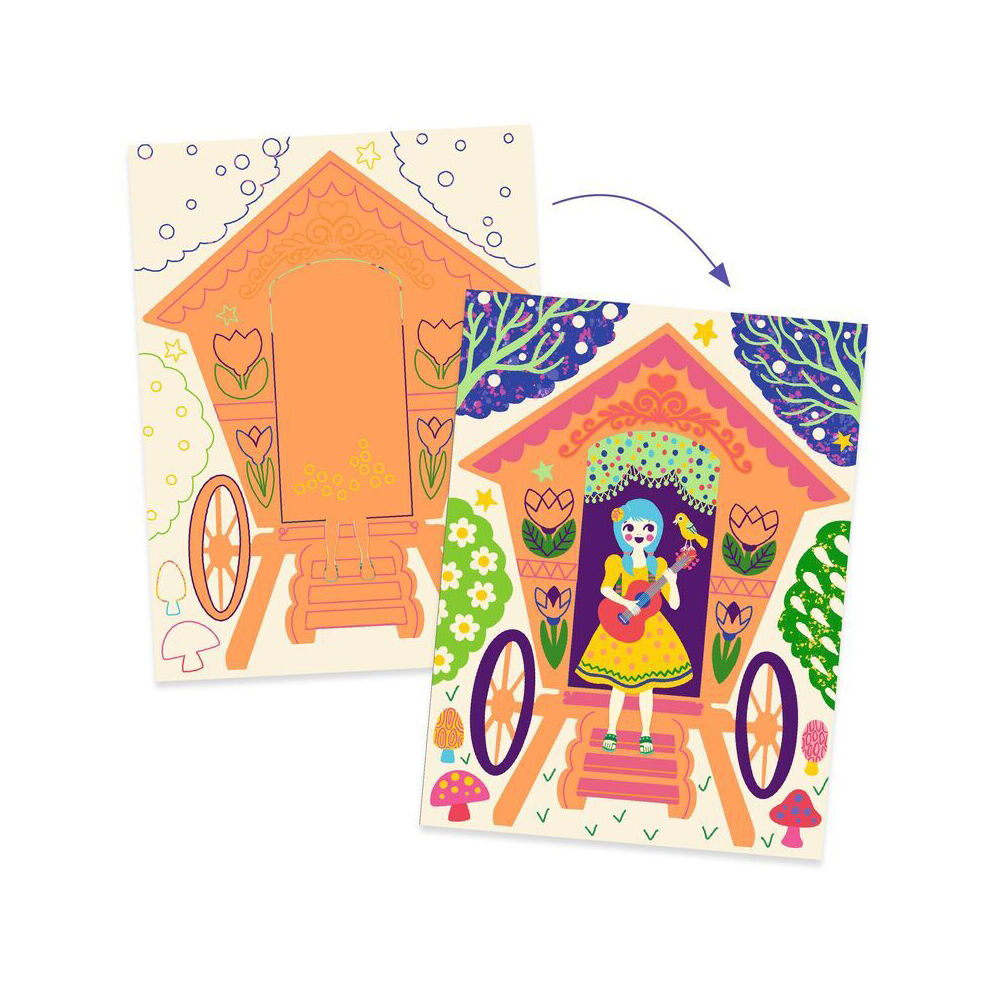 8pc Djeco Wacky Houses Scratch Cards w/ Stylus Activity Kit 5y+