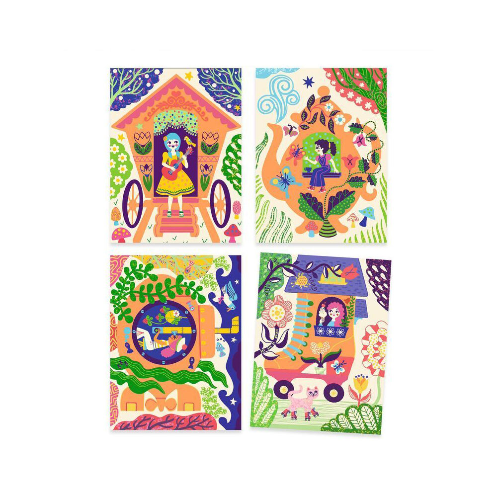 8pc Djeco Wacky Houses Scratch Cards w/ Stylus Activity Kit 5y+