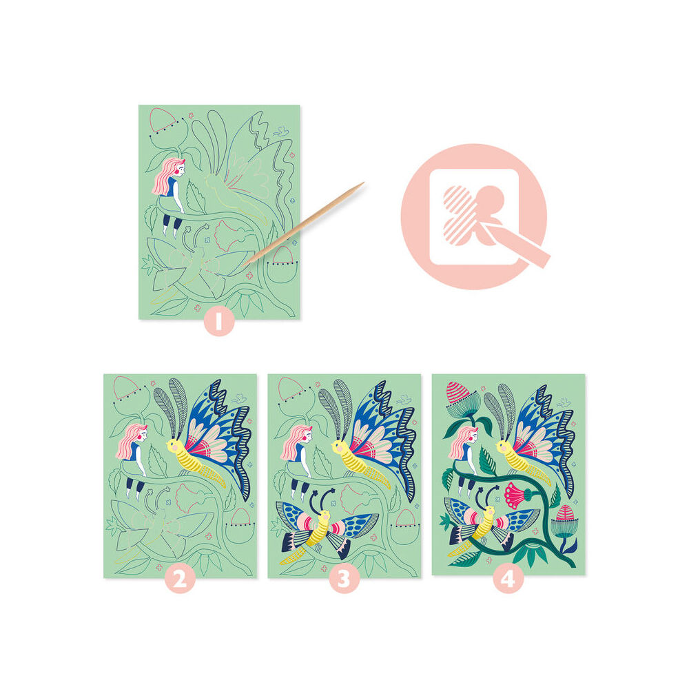 8pc Djeco Fantasy Garden Scratch Cards w/ Stylus Activity Kit 6y+
