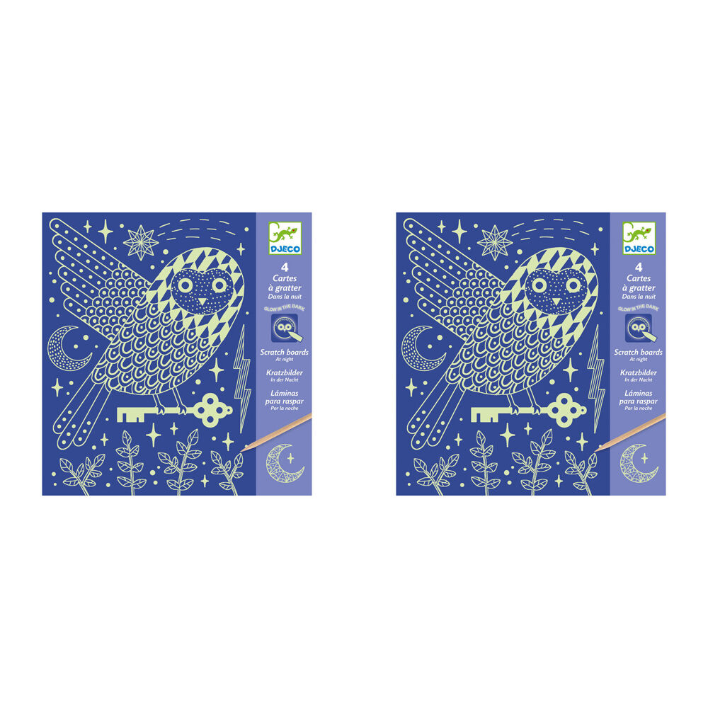 8pc Djeco At Night Scratch Cards Glow In The Dark w/ Activity Kit 6y+