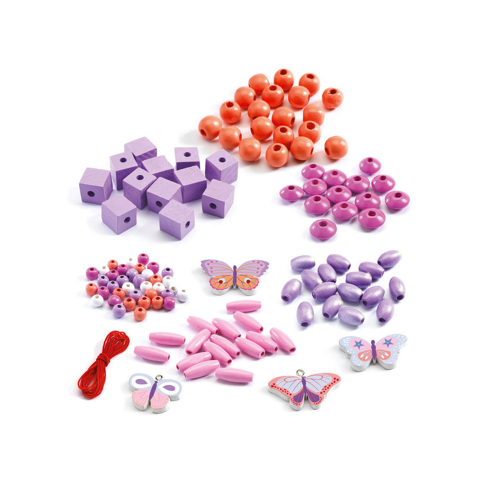 Djeco Colourful Butterfly Wooden Beads Kids/Children DIY Craft Kit 4y+