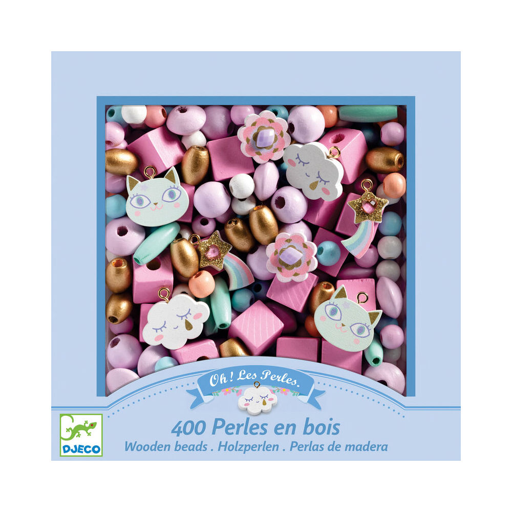 Djeco Rainbow Clouds Wooden Beads Kids/Children DIY Craft Kit 4y+