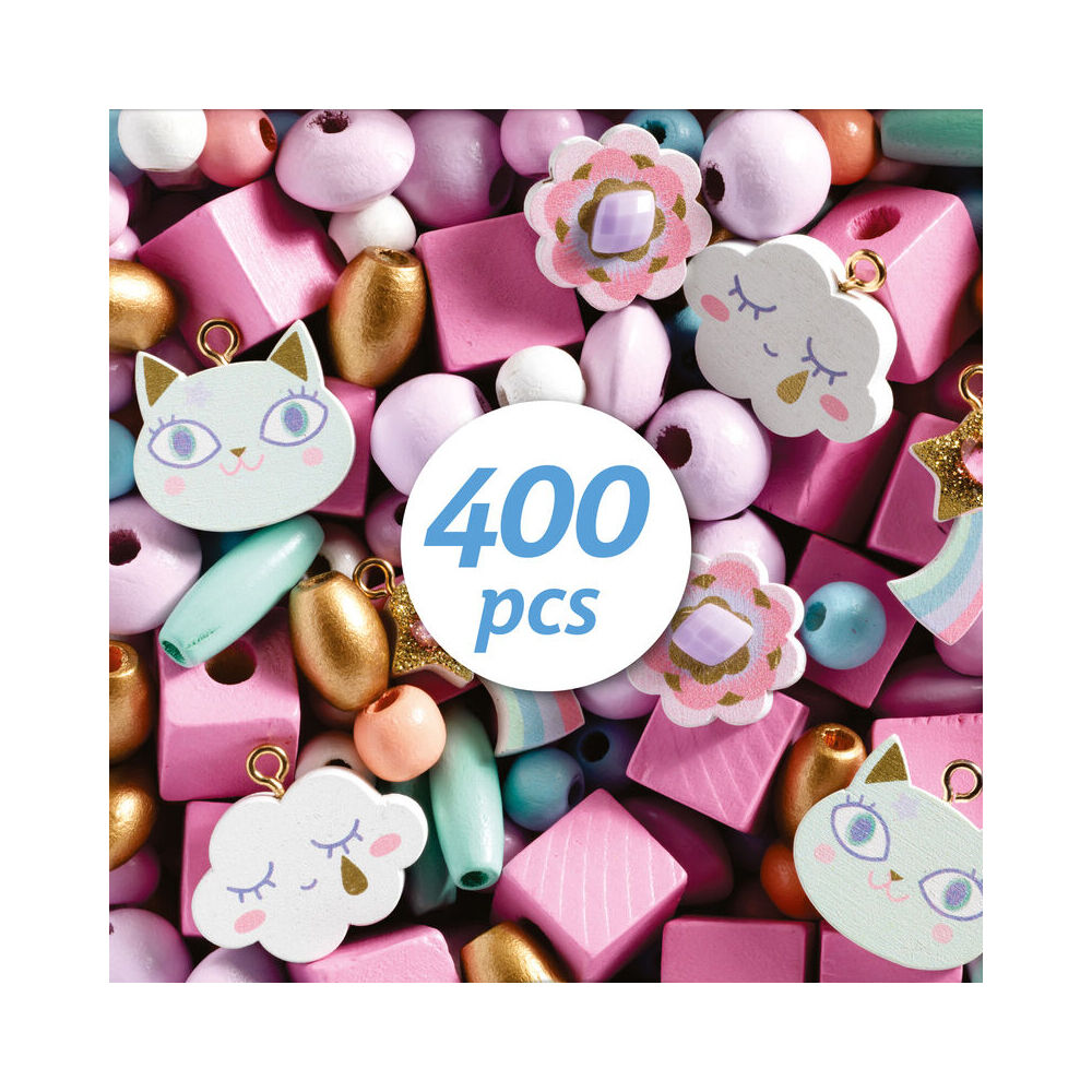 Djeco Rainbow Clouds Wooden Beads Kids/Children DIY Craft Kit 4y+