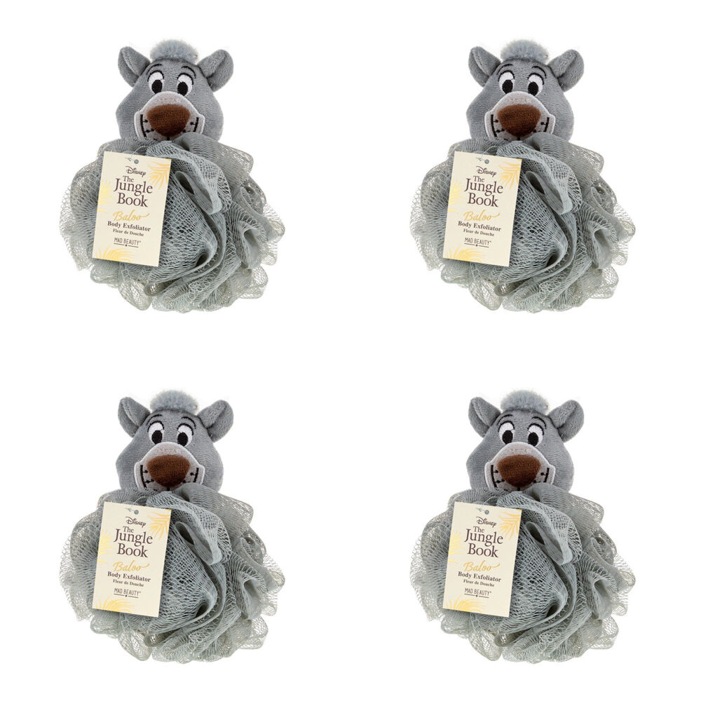 4PK Disney The Jungle Book Baloo Body Exfoliator Shower Loofah Puff Grey