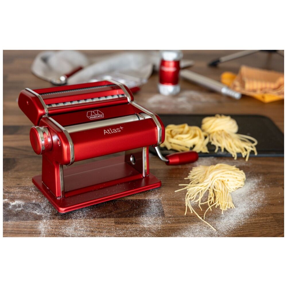 Marcato Atlas Plus Pasta Machine W/ 4 Pasta-Shape Settings Red