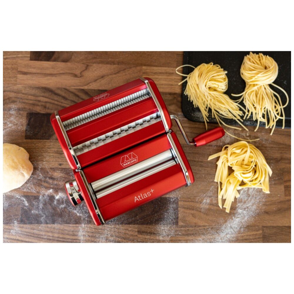 Marcato Atlas Plus Pasta Machine W/ 4 Pasta-Shape Settings Red