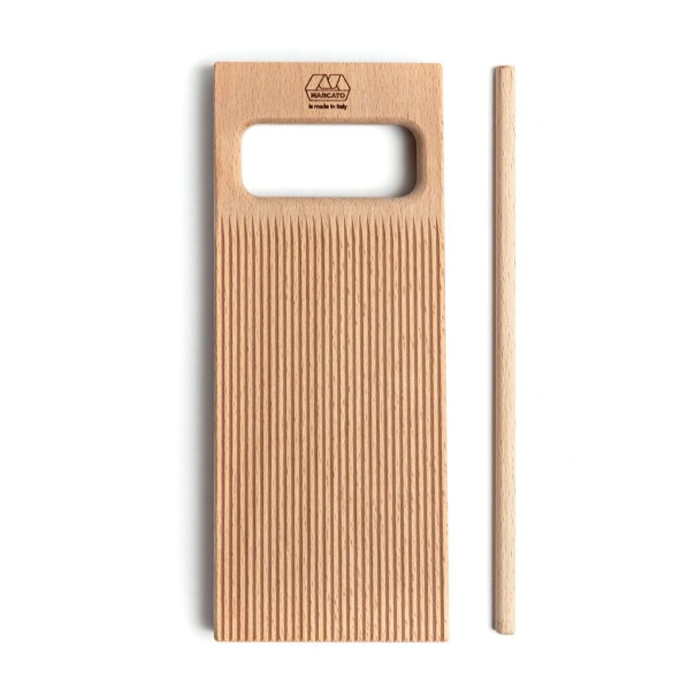 Marcato Wooden Gnocchi Rolling Board w/Garganelli Stick Pasta Making Accessory