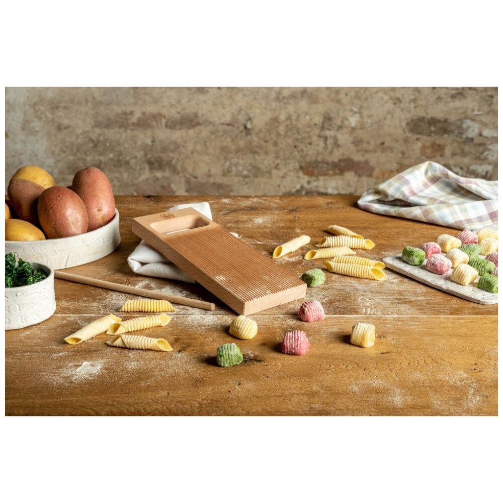 Marcato Wooden Gnocchi Rolling Board w/Garganelli Stick Pasta Making Accessory