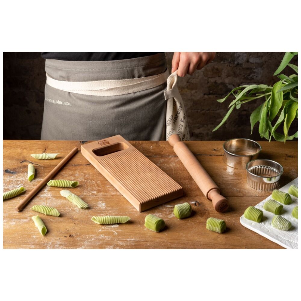 Marcato Wooden Gnocchi Rolling Board w/Garganelli Stick Pasta Making Accessory