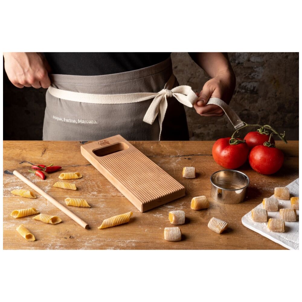 Marcato Wooden Gnocchi Rolling Board w/Garganelli Stick Pasta Making Accessory